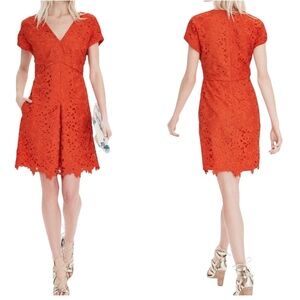 Banana Republic Dress Size 6P Orange V-Neck Lace Eyelet Size 6P